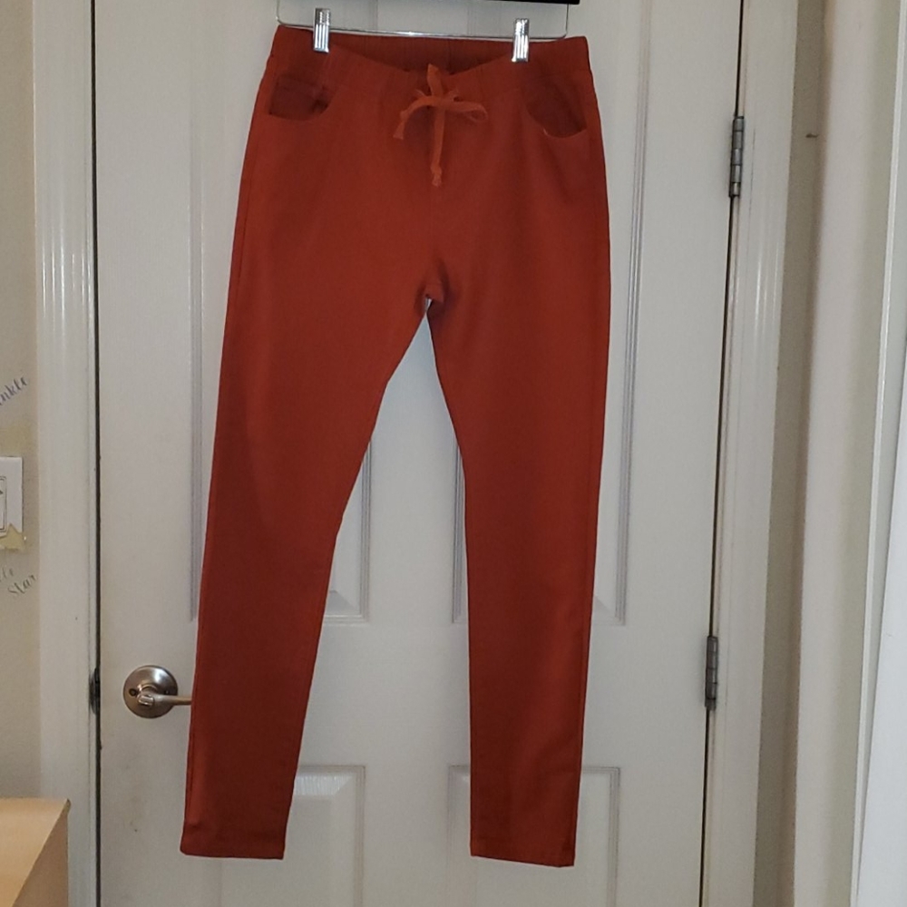 Orange Drawstring Skinny Pants